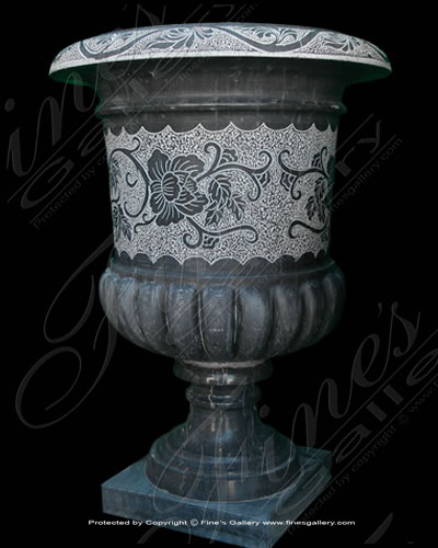 Marble Planters  - Dark Gray Floral Vase Pair - MP-100
