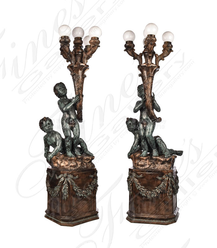 Two Children Bronze Lamp Post