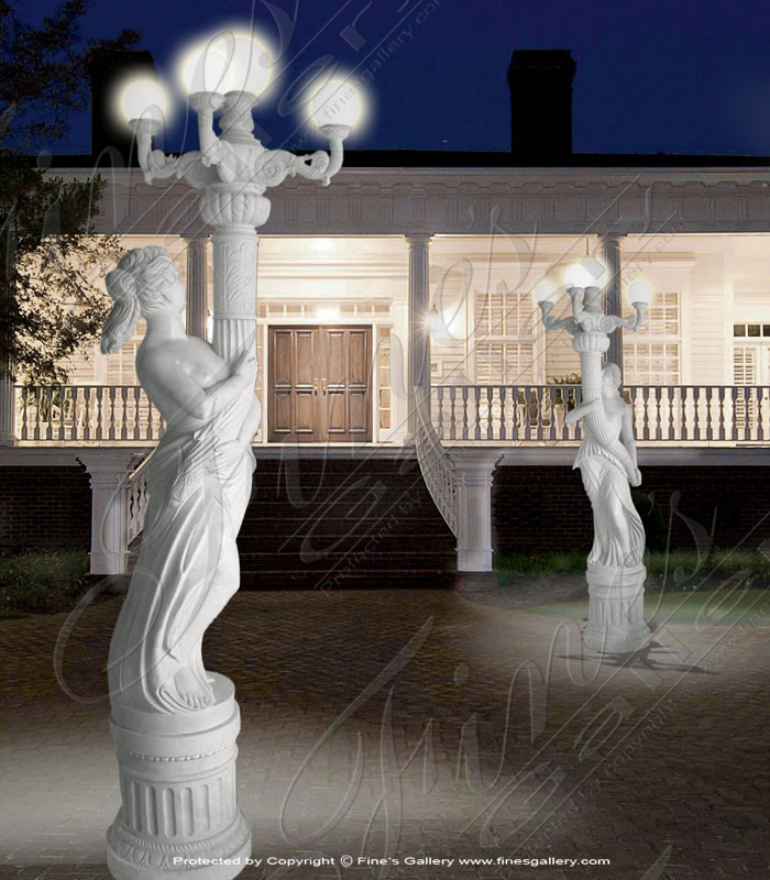 Lighting Lamposts  - White Marble Female Lampost - LMP-025