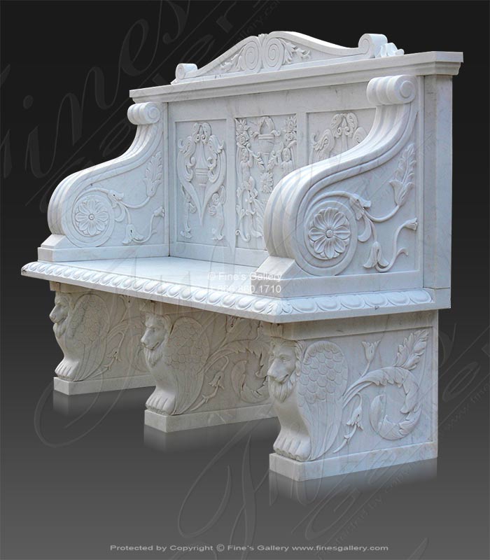 Search Result For Marble Benches  - White Marble Cherub Scenery Bench - MBE-101