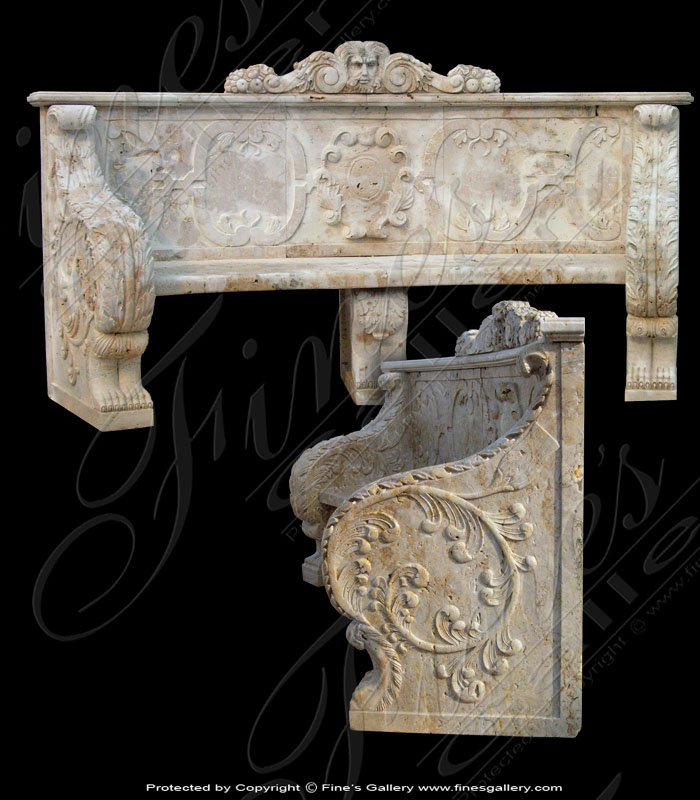 Marble Benches  - White Marble Cherub Scenery Bench - MBE-101