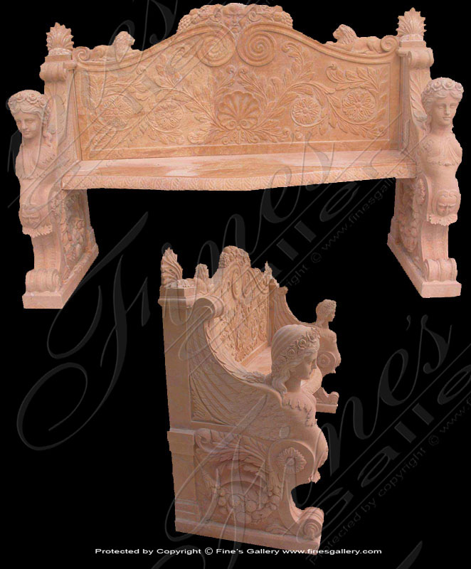 Marble Benches  - White Marble Cherub Scenery Bench - MBE-101