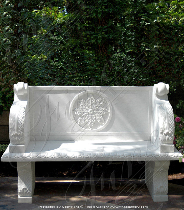 Marble Benches  - Ornate Scrollwork Marble Bench - MBE-660