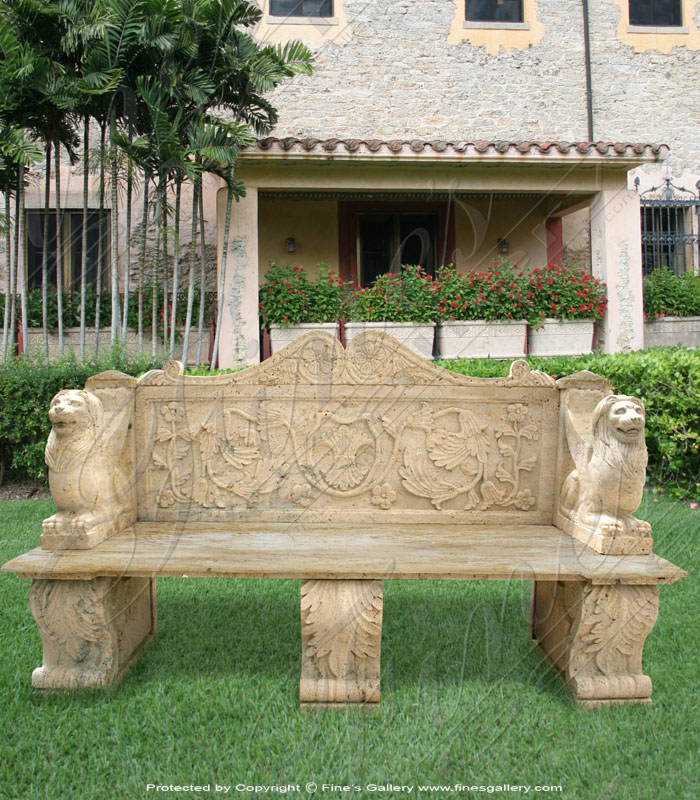 Search Result For Marble Benches  - Ornate Marble Bench With Table - MBE-105
