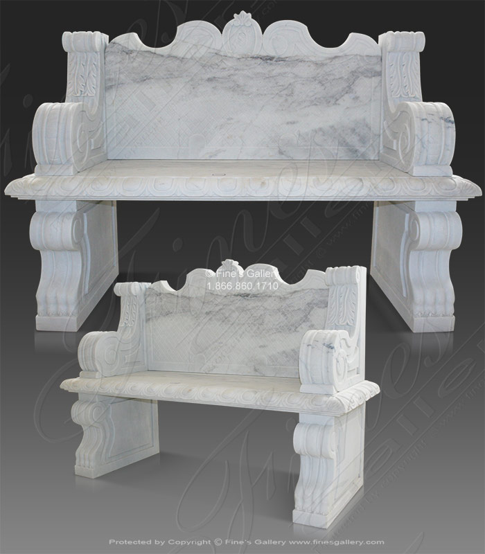 Marble Benches  - White Marble Cherub Scenery Bench - MBE-101