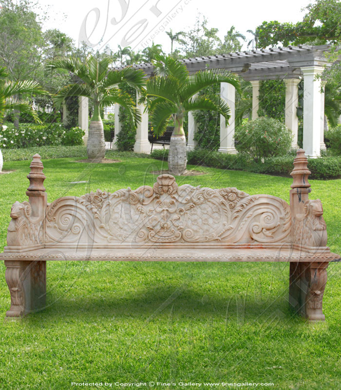 Marble Benches  - White Marble Cherub Scenery Bench - MBE-101