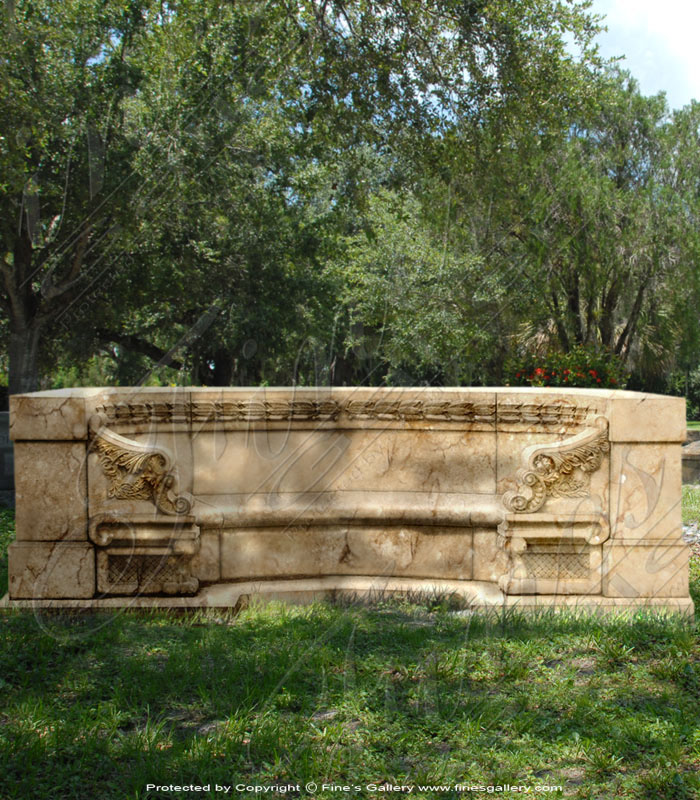 Marble Benches  - Curved Marble Bench W/Lions - MBE-670