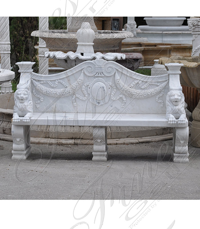 Marble Benches  - Ornate Marble Bench With Table - MBE-105