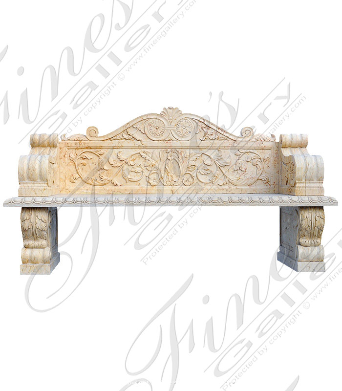 Marble Benches  - Ornate Curved Marble Bench - MBE-363