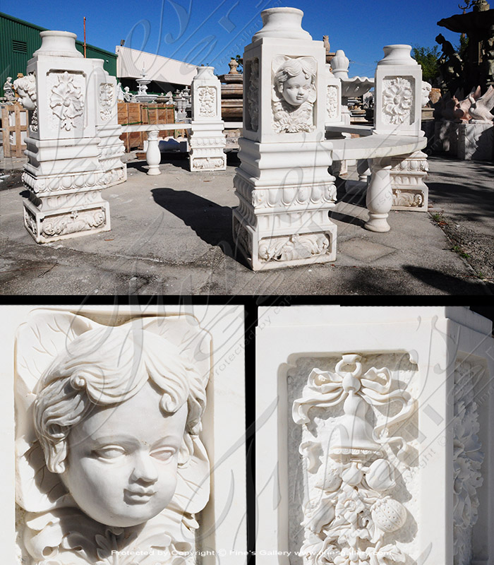 Marble Benches  - Ornate White Marble Bench - MBE-700