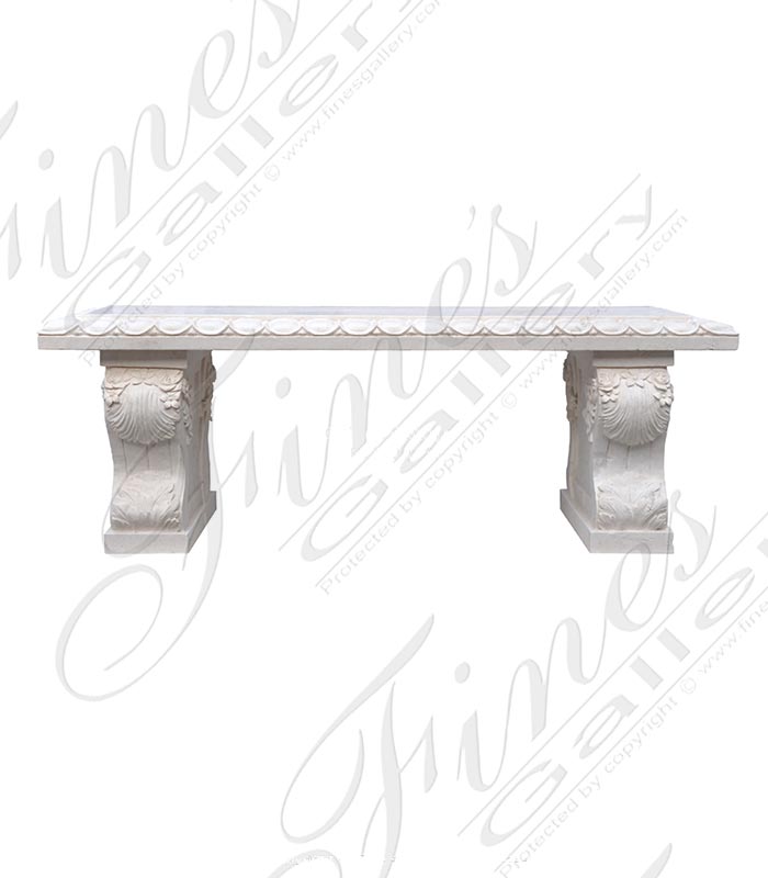 Marble Benches  - Limestone Bench With Floral Garland Relief Work - MBE-723