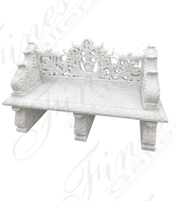 Marble Benches  - Highly Ornate Floral Themed White Marble Bench - MBE-728