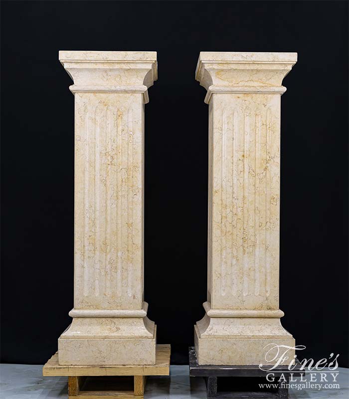 Marble Bases  - 55 Inch Fluted Pedestal Pair In Polished Egyptian Cream Marble - MBS-191