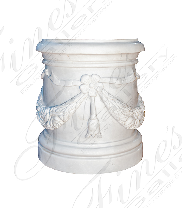 Marble Bases  - Floral Garland Statuary White Marble Pedestal - MBS-291