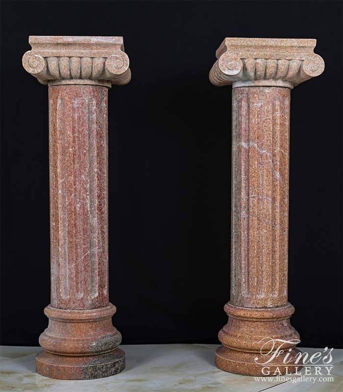 Marble Bases  - 3 Ft Tall Pedestal Pair In Red Granite - MBS-334