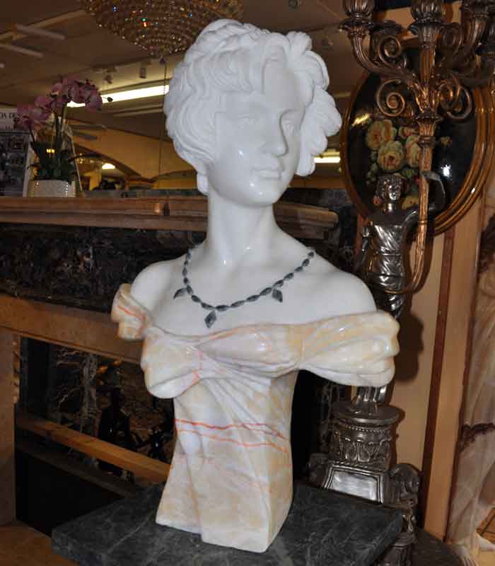 Marble Statues  - Onyx & White Marble Female Bust - MBT-429