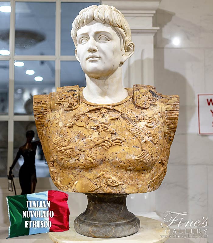 A statue of a Roman holding the busts of his ancestors, the so