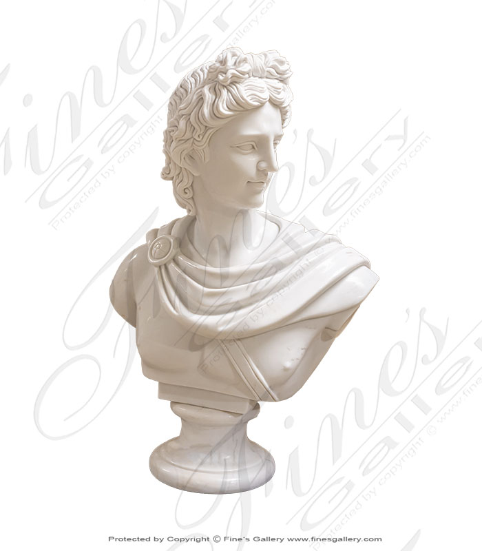 Bust of Apollo in Pure White Marble