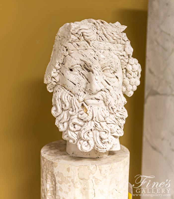 Marble Statues  - Italian Travertine Dionysus Wine God Bust - MBT-461