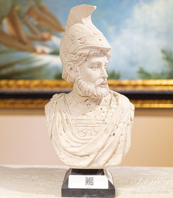 Marble Statues  - Italian Ivory Travertine Bust Of Ajax 15 In. - MBT-467