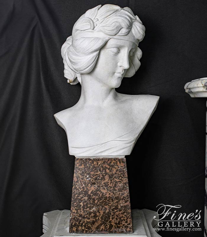 Marble Statues  - Statuary White Marble Bust Of An Art Nouveau Woman - MBT-474