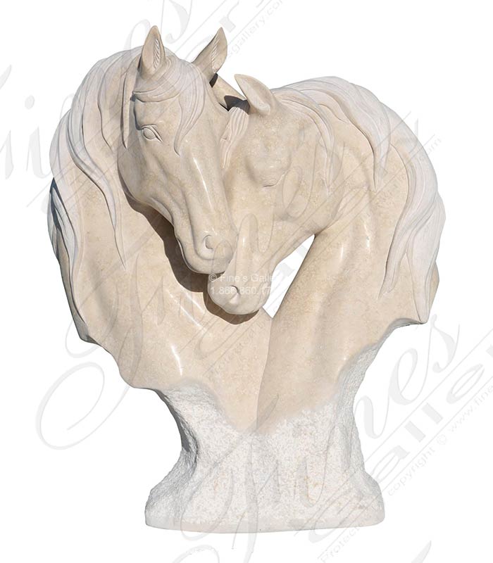 Marble Statues  - Loving Horse Bust In Cream Marble - MBT-490