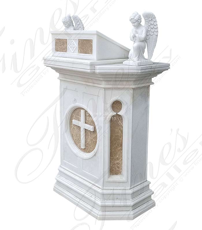 Marble Church Products  - A Lecturn Featuring Praying Angels In Statuary And Emperador Light Marble - MCH-2183