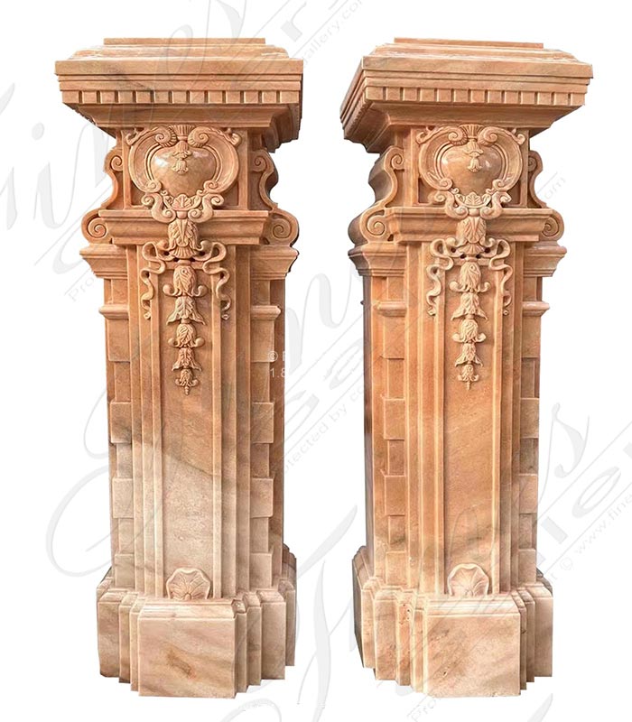 Marble Columns  - Iron Gate Column Posts In Rosetta Marble - MCOL-355