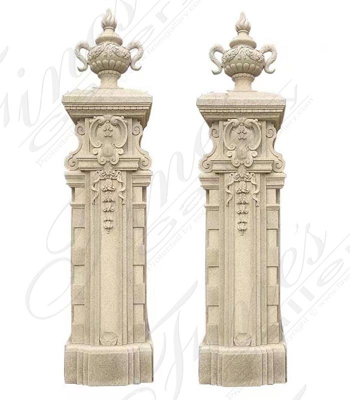 Marble Columns  - Iron Gate Column Posts In Venetian Granite - MCOL-356