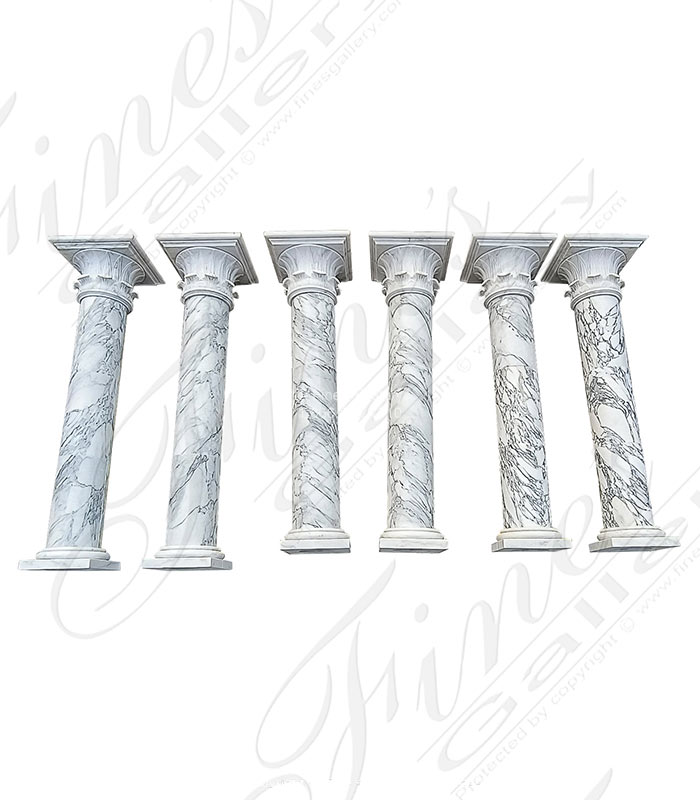 Marble Columns  - Set Of 6 Bespoke Italian Marble Columns - MCOL-363