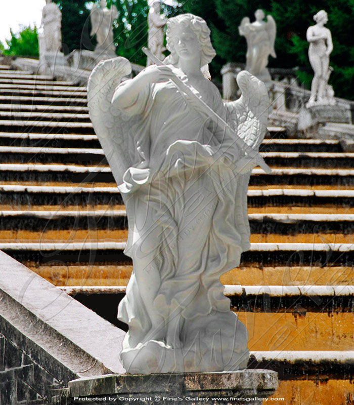 Marble Memorials  - White Marble Angel Memorial - MEM-387