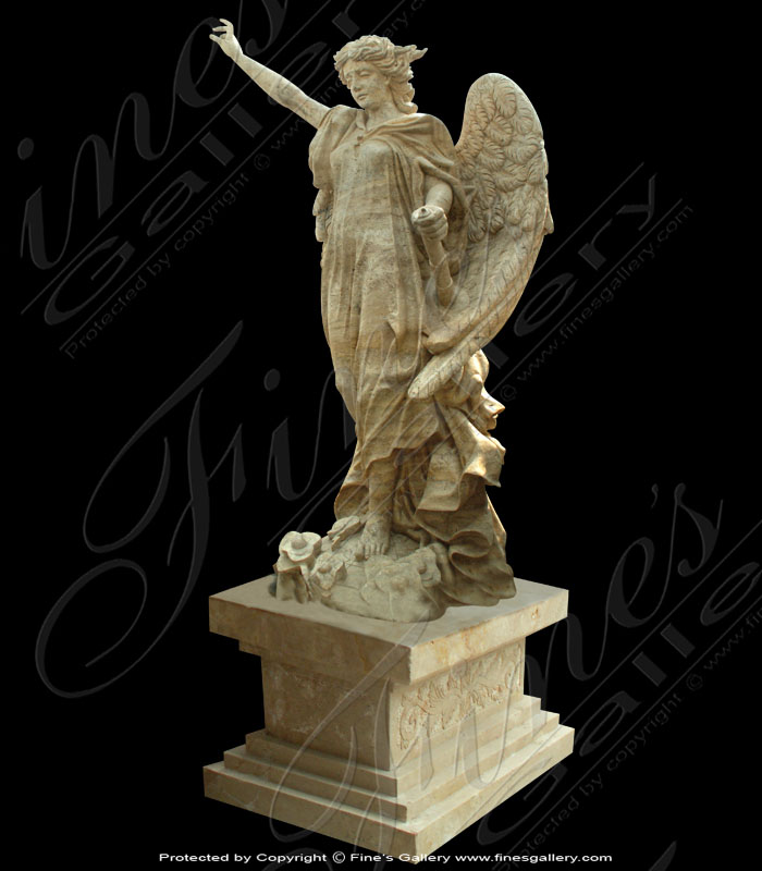 Marble Memorials  - Antique Calcium  Marble Angel Memorial - MEM-031