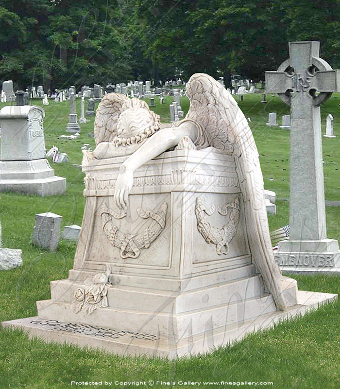 Marble Memorials  - Angel Mourns Marble Memorial - MEM-286