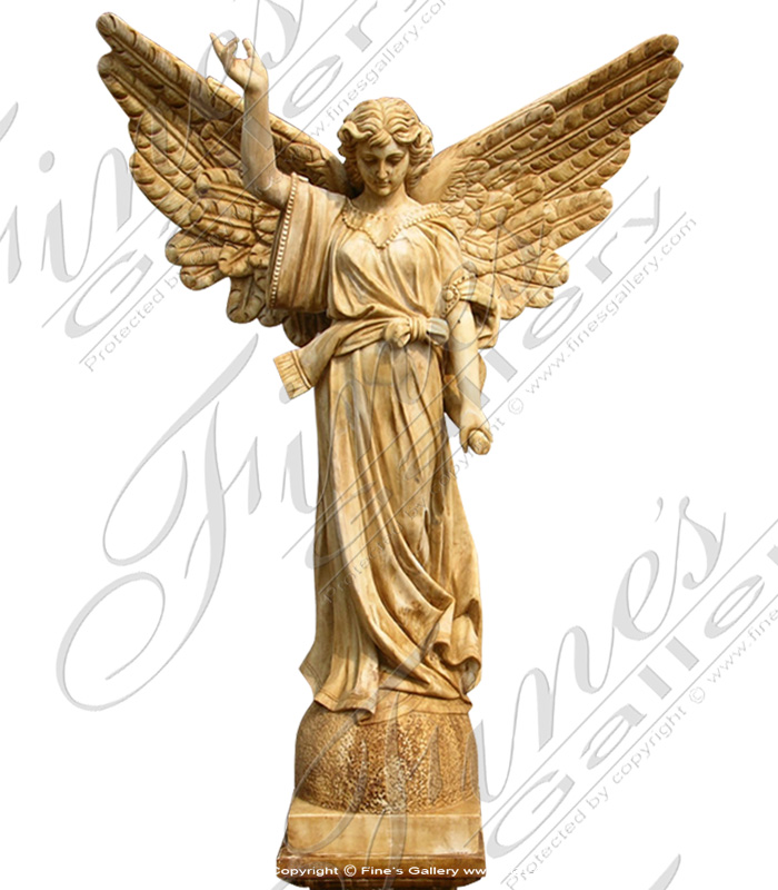 Marble Memorials  - Antique Calcium  Marble Angel Memorial - MEM-031