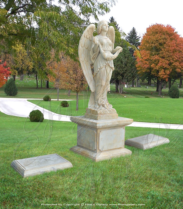 Search Result For Marble Memorials  - Marble Angel With Flowers Memorial - MEM-070