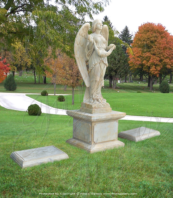 Marble Memorials  - Peaceful Angel Marble Memorial - MEM-396