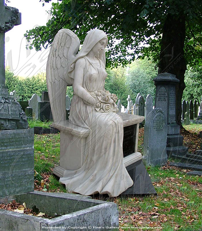Marble Memorials  - Solemn Angel Marble Memorial - MEM-050