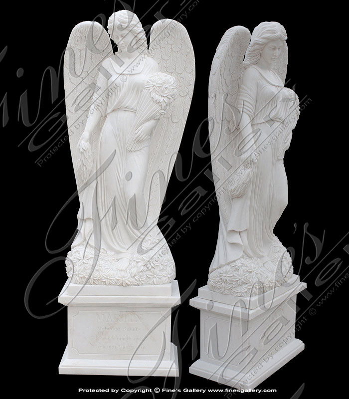Marble Memorials  - Angel Double Stone Marble Memorial - MEM-117