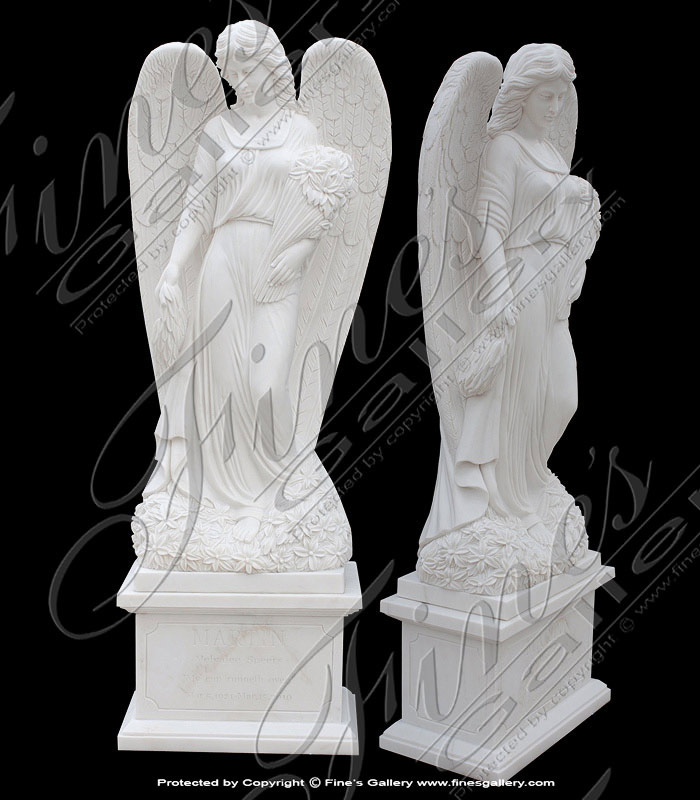 Marble Statues  - Marble Arch Angel Statue In Aged White Marble - MS-621