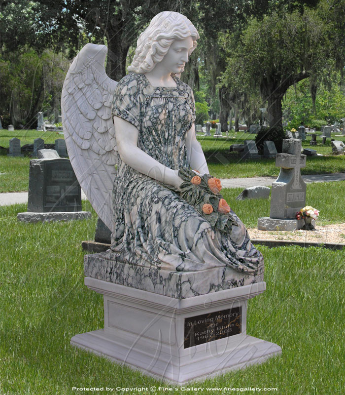 Marble Memorials  - Kneeling Angel Marble Memorial - MEM-079