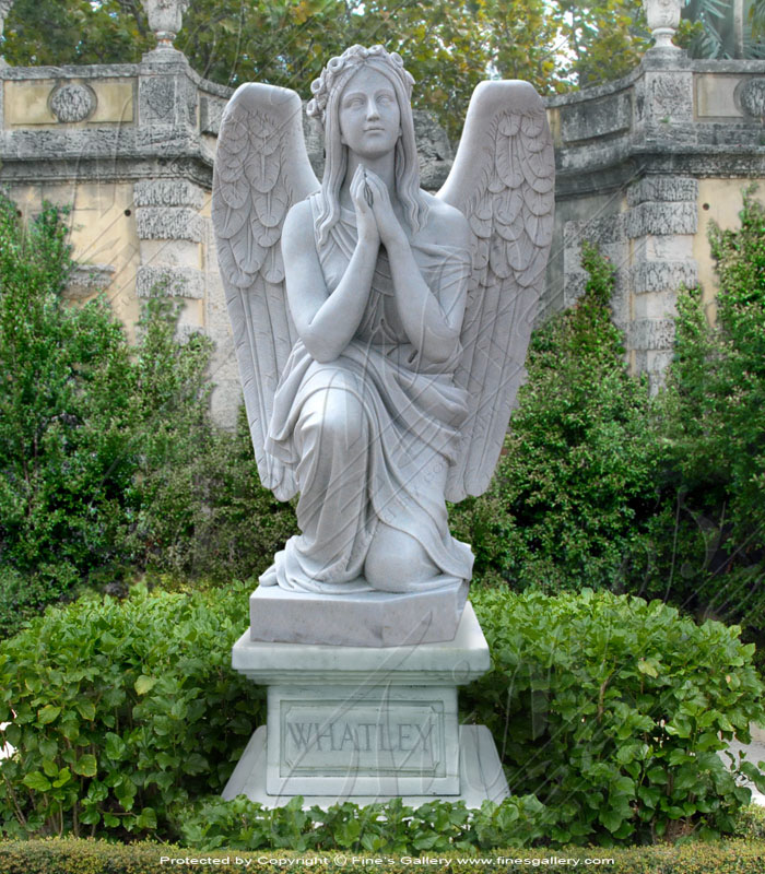 Marble Memorials  - Marble Angel With Flowers Memorial - MEM-070