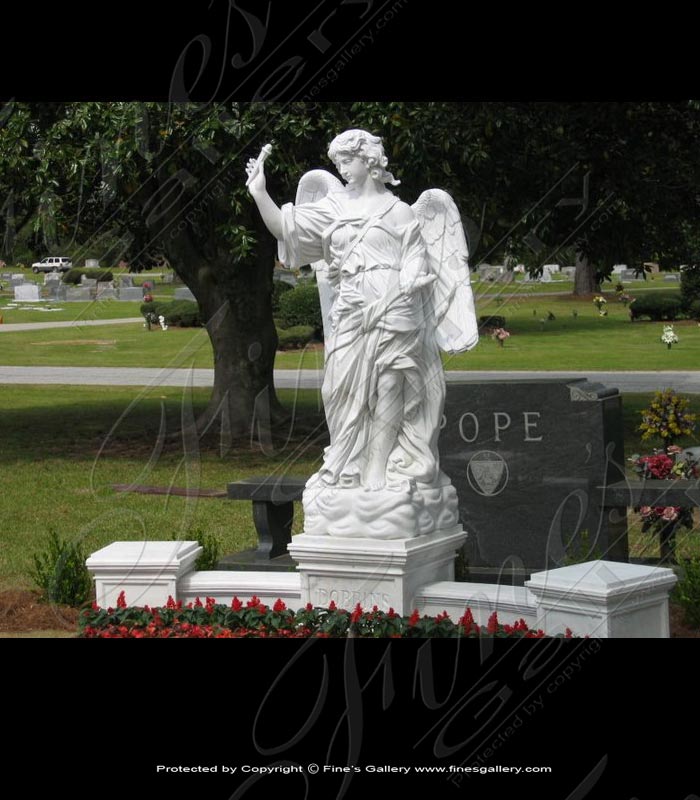 Marble Statues  - Marble Arch Angel Statue In Aged White Marble - MS-621