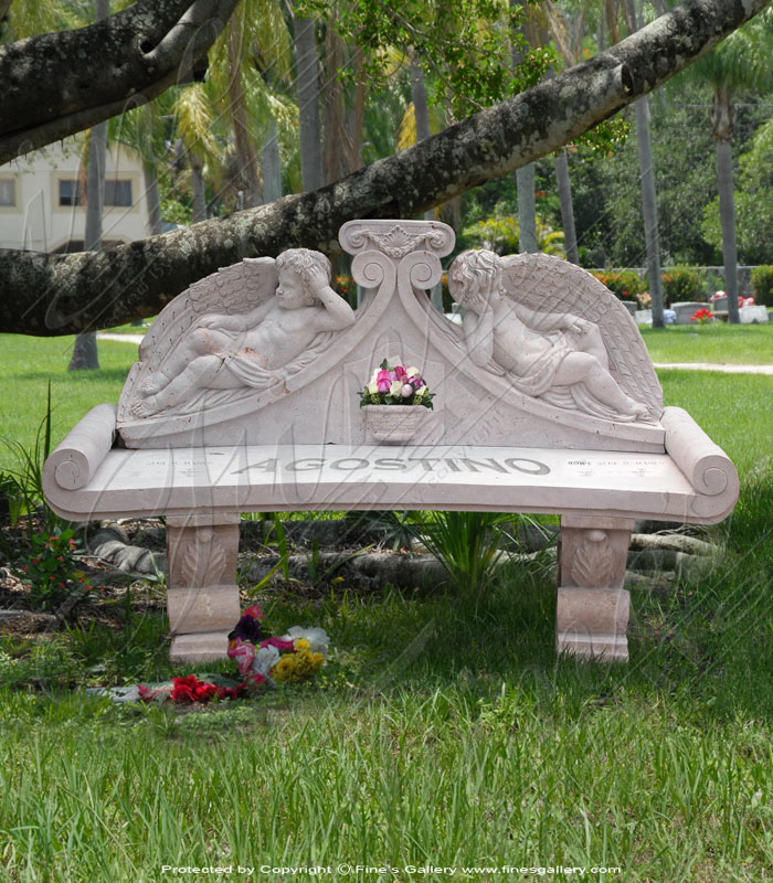 Marble Memorials  - Marble Memorial Bench And Planter - MEM-113