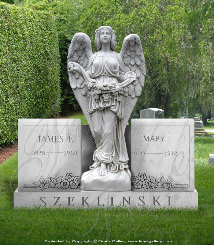 Marble Memorials  - Kneeling Angel Marble Memorial - MEM-447