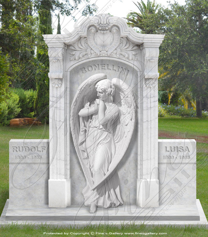 Marble Memorials  - Double Marker Angel Marble Memorial - MEM-149