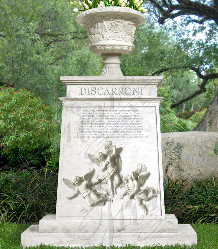 Marble Memorials  - Planter & Angels Marble Memorial - MEM-152