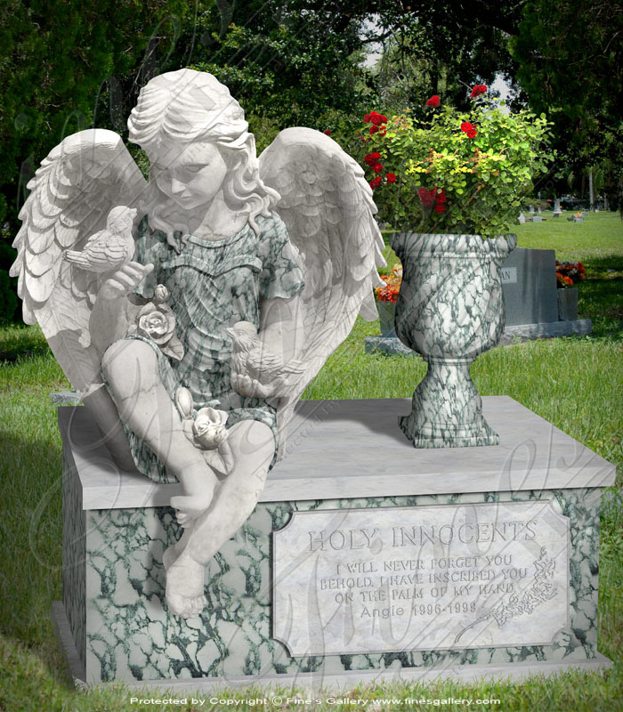 Marble Memorials  - Child Angel With Birds Marble Memorial - MEM-161