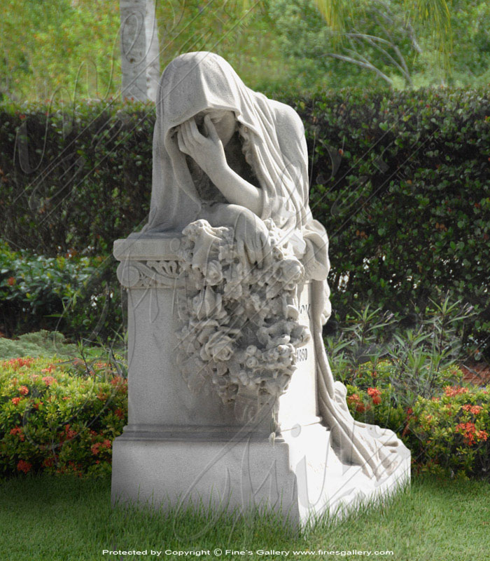Veiled Female/Floral Marble Memorial