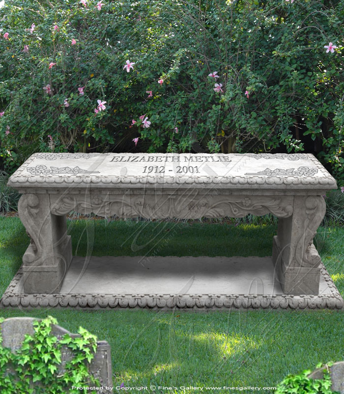 Marble Memorials  - Floral Bench Marble Memorial - MEM-182