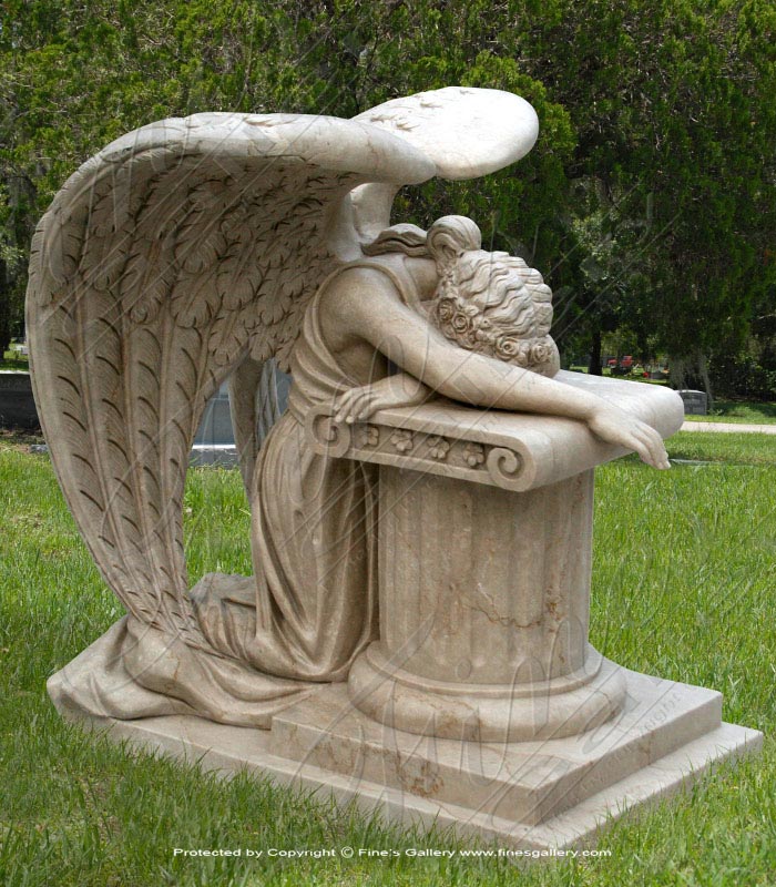 Marble Memorials  - Angel Mourns Marble Memorial - MEM-286